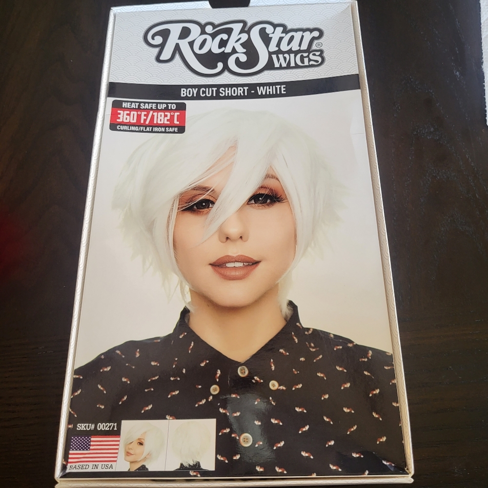 Rockstar Boy Cut Short White Wig Open Box And Never Worn, Perfect For Halloween